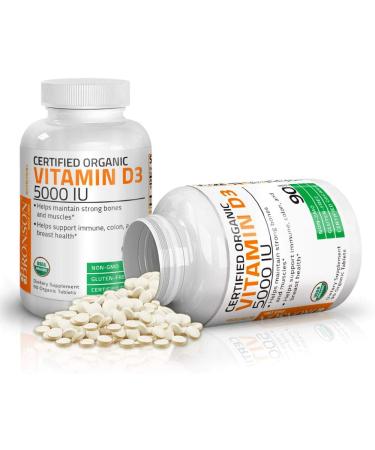Bronson Organic Vitamin D3 5000 IU Supplement - Non-GMO, USDA Certified - 90 Tablets - Buy Online on GoSupps.com