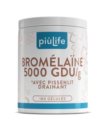 Bromelaine Draineur 5000 GDU/g 180 G lules Pi Life 1200 mg de Brom la ne Extrait de Pissenlit Drainant Naturel (3 Par Dose) Enzymes Digestives Digestion Microcirculation 180 unit (Lot de 1)