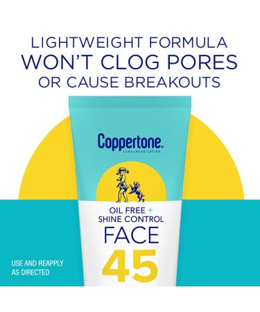 Coppertone Oil Free Face Sunscreen SPF 45 Lotion | Shine Control | 2.5 fl. oz - Buy Online on GoSupps.com