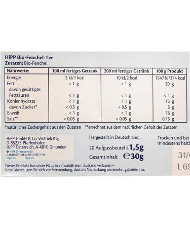 Fennel Tea for Babies 30g (20 Teabags x 1.5g). Pack of 2. - Buy Online on GoSupps.com