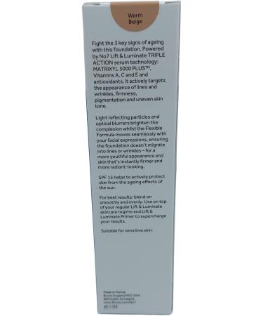 No7 Lift & Luminate TRIPLE ACTION Serum Foundation 30ml SPF15 Warm Beige 30 ml Pack of 1 Beige - Buy Online on GoSupps.com