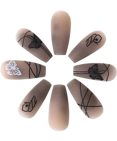 Halloween False Nails Long Fake Nails Black Press on Nails Ballerina Acrylic Stick on Nails 24pcs for Women and Girls 1 count (Pack of 1) Black - Buy Online on GoSupps.com