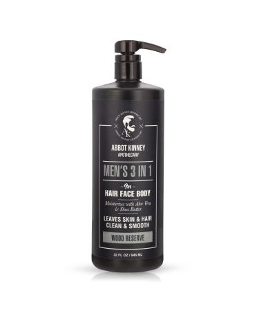 Men's 3-in-1 Wash, Moisturizing Shampoo, Conditioner, and Body Wash for Men, Suitable for All Skin and Hair Types, 32oz - Abbot Kinney Apothecary (Wood Reserve) Wood Reserve 32 Fl Oz (Pack of 1)