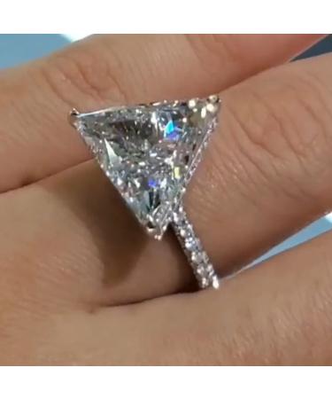 Vsoruln Fashion 925 Sterling Silver Shiny Full Diamond Ring Simple Triangle Zircon Women's Ring Cubic Zirconia Rings CZ Diamond Ring Eternity Engagement Wedding Band Ring for Women (8)