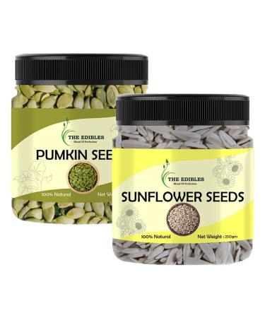 THE EDIBLES Combo Seeds Raw Pumpkin Seeds Protein Fiber Rich Superfood For Eating and Raw Sunflower Seeds for Eating Healthy Seeds 250 gms Each Total 500 gms_Packing May Vary