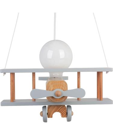 Hallux Children's Room Decoration Lamp - Wooden Ceiling Light for Girls & Kids Small Aircraft Design in Gray/Natural Wood - Buy Online on GoSupps.com