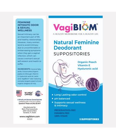 Organic Peach VagiBiom Deodorant Suppository - Odor Control Formula | Vegan, Paraben-Free, Preservative-Free - Buy Online on GoSupps.com