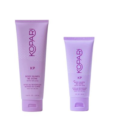 Kopari KP Scrub Full Size and Travel Size Set | Body Bumps Be Gone Scrub with 10% AHA to Smooth Skin Reduce Bumps Decongest Pores Clarifying Gently Exfoliate & Wash | 8.45 fl oz and 2 fl oz