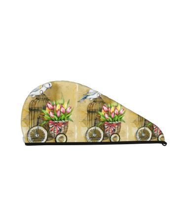 Hair Towel Wrap Hair Drying Towel with Button Towel Turban Head Towel to Dry Hair Quickly (Watercolor Canary Bird)