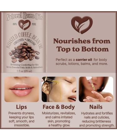 Natural Born Oils Roasted Coffee Bean Oil 4oz Organic Cold-Pressed High in Antioxidants Perfect for Skin Nourishment Hair Vitality - Buy Online on GoSupps.com