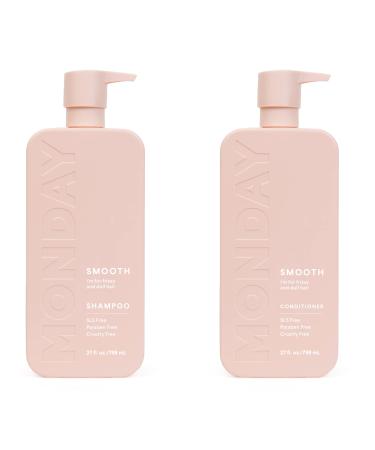 MONDAY HAIRCARE Smooth Shampoo + Conditioner Bathroom Set (2 Pack) 30oz Each for Frizzy, Coarse, and Curly Hair, Made from Coconut Oil, Shea Butter, & Vitamin E, All-Natural, 100% Recycled Bottles