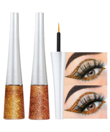 evpct 2Pcs Gold Color Liquid Glitter Eyeliner Sets Eyeliner Glitter Liquid Liners for Women Liquid Sparkly Glitter Eyeliner Makeup delineador con glitter de colores para ojos colores 07+13