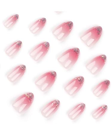 24 Pink Gradient Almond Press-On Nails - Full Cover Artificial Oval Acrylic Fingernails with Glue Sticker for Women & Girls - Nail Art Essentials - Buy Online on GoSupps.com
