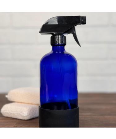 Refillable 16 oz Glass Bottle with Black Sprayer Silicone Sleeve 3 Colors (Cobalt Blue) - Buy Online on GoSupps.com