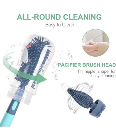 Vicloon 2 in 1 Baby Bottle Brush - Silicone Cleaner for Water Bottles, Glass Cups, Thermoses - Blue Penguin Design - Buy Online on GoSupps.com