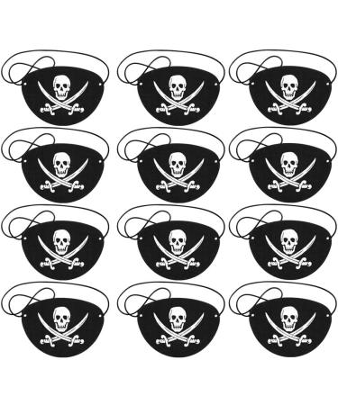 Pirate Eye Patches Black Felt One Eye Sword Skull Caribbean Captain Eye Patches for Halloween Party Christmas and Children Party Favors Costume Prop (12 Pcs)