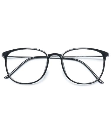 Koosufa classic retro glasses frames nerd glasses men women thin glasses without sealing thickness Steering glasses large panto glasses ultra light tr90 glasses frame with case light black