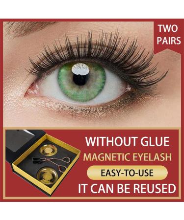 Gold Magnetic Eyelashes Applicator Tool Kit with 2 Pairs of Glue-free Magnetic False Eyelashes - Natural Bushy Look - Buy Online on GoSupps.com