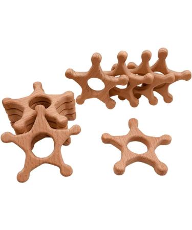 Wendysun 2pcs Cartoon Wood Teether - Natural Animal Pentagram Shape Baby Teething Toy - Buy Online on GoSupps.com