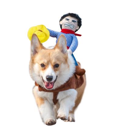 NACOCO Cowboy Rider Dog Costume for Dogs Clothes Knight Style with Doll and Hat for Halloween Day Pet Costume Medium