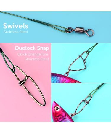 Scotank Fishing Leaders - 40LB 60PCS Green Stainless Steel Wire with Swivels Snap Connect - Fishing Gear and Equipment Tackle Kit for Lures Bait Rig - Ideal Fishing Gift - Buy Online on GoSupps.com