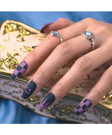 Sethexy Medium Matt Ballerina False Nails - Blue Fire Coffin Nail Tips with Glue | 24 Acrylic Press-On Nails for Women & Girls - Buy Online on GoSupps.com