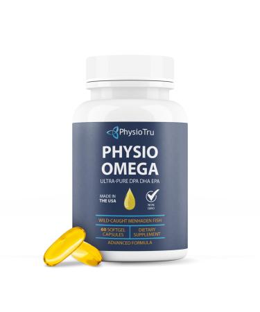 Physio Omega 2400mg Fish Oil with Omega 3 Fatty Acid Supplement - Vascular & Cognitive Supplements for Adults - Non-GMO Burpless Light Citrus Flavor Sustainably Sourced - 1 Pack 60 Softgels