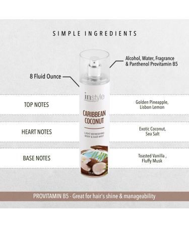Instyle Fragrances Caribbean Coconut Body & Hair Mist | 8 Fl Oz Spray Bottle | Vegan, Paraben & Phthalate Free - Buy Online on GoSupps.com