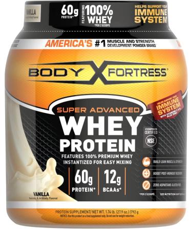 Body Fortress Super Advanced Whey Protein Powder  Vanilla  Immune Support (1)  Vitamins C & D Plus Zinc  1.74 lbs Vanilla Vanilla 1.78 Pound (Pack of 1)