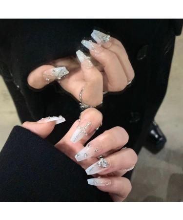 Temperament manicure hand-made nail patch milky white gradient chain finished product can be disassembled and repeated.(S) - Buy Online on GoSupps.com