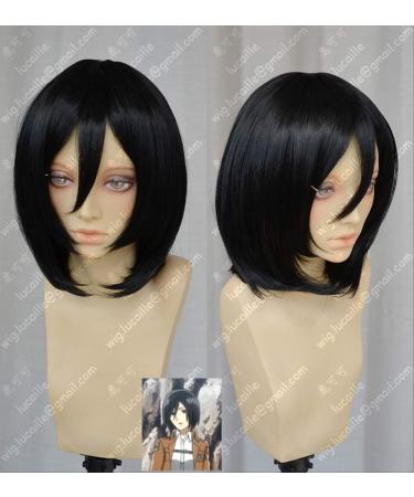 Anime Attack on Titan Mikasa Ackerman Cosplay Wigs Short Black Heat Resistant Synthetic Hair Wig + Wig Cap