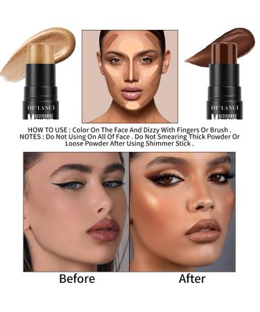 DE LANCI Contour Highlighter Stick Kit for Brown, Dark, Black Skin Tone - 2 PCS Cream Sticks with Brush - Face Illuminator & Bronzer - Moisturizing Shade Makeup - Buy Online on GoSupps.com