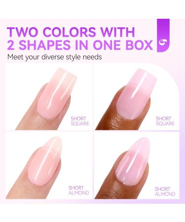 Colored Gel X Nail Tips - 96Pcs Nude Short Length Press on Nails - Almond & Square Shape - Soft Gel-like EC 4 in 1 Mixed X-coat Tips - Nail Extensions - Buy Online on GoSupps.com