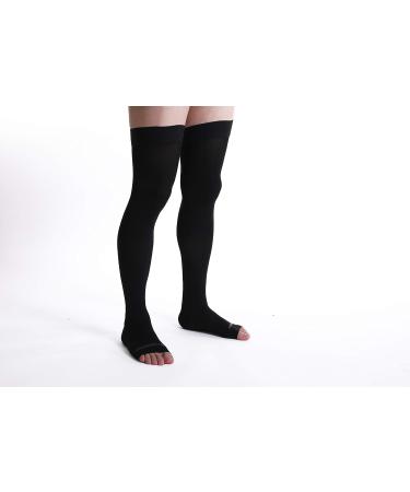Doc Miller Open Toe Thigh High Compression Stockings 20-30mmHg - Pregnancy Support & Varicose Veins Relief - Black Medium 1 Pair - Buy Online on GoSupps.com