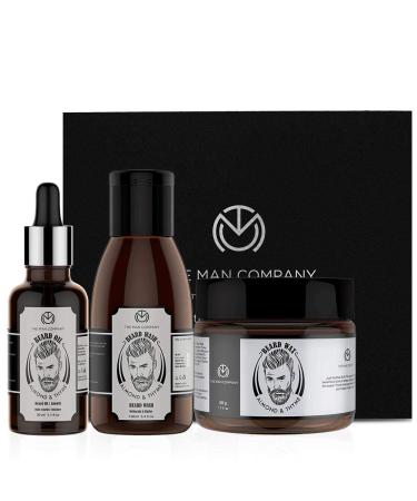 The Man Company beard care set for men with almond & thyme beard growth oil facial & beard dinums beard wax/plasticizer | strengthen the beard soft & nourish it- 3-pack