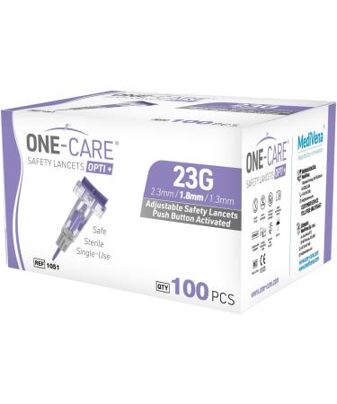 ONE-CARE Opti+ Adjustable Safety Lancets 23G - Preloaded Sterile & Gentle - 100 Pack with 3 Depth Settings - Buy Online on GoSupps.com