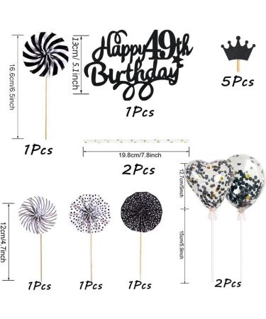 Conruich Cake Topper 49th Birthday Man Cake Topper Happy 49th Birthday Black Glitter Cake Topper 49th Birthday Balloons Confetti Paper Fans for Birthday Cake Decoration 49 Years Women Men - Buy Online on GoSupps.com