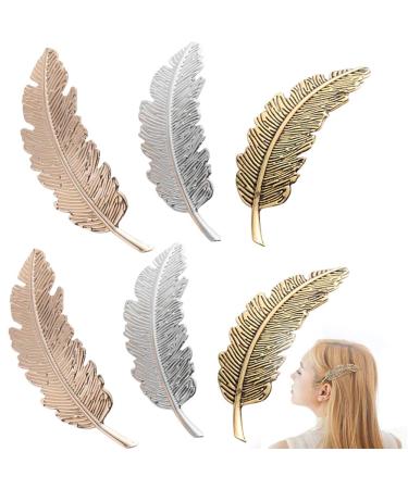 INTVN Hair Clips Metal Feather Leaf Hair Clips Hair Buckle Headdress Hair Jewelry Hair Accessories for Girls Women 6 Pieces