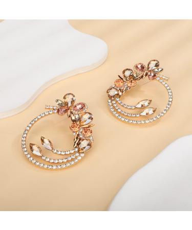 Buy Octwine Elegant Flower Drop Gold Rhinestone Hoop Earrings | Perfect for Party Wedding & Dating | Women's Jewelry - Buy Online on GoSupps.com