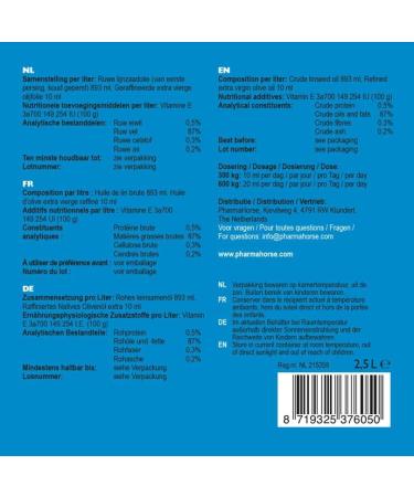 PharmaHorse Natural Vitamin E Oil - Antioxidant Doping-Free High Dosage | 1L - Shop Internationally - Buy Online on GoSupps.com