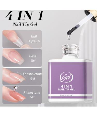 Nail Glue Gel 15ml 4 in 1 Long Lasting | Clear Acrylic Gel for LED Nail Tips for Women Girls Teens Beginners Home Salon Party Manicure Practice Decoration - Buy Online on GoSupps.com