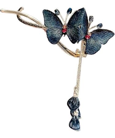 Butterflies Hair Clips | Hair Accessories Clip For Women | Rhinestone Tassel Hair Chain Chic Hair Accessories Nonslip Grip Embellished With Rhinestones For Daily Use Blue - Buy Online on GoSupps.com