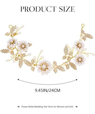 Edary Bride Wedding Hair Vine Gold Flower Hair Accessories Bridal Pearl Headband Crysal Leaf Headpiece for Women and Girls - Buy Online on GoSupps.com