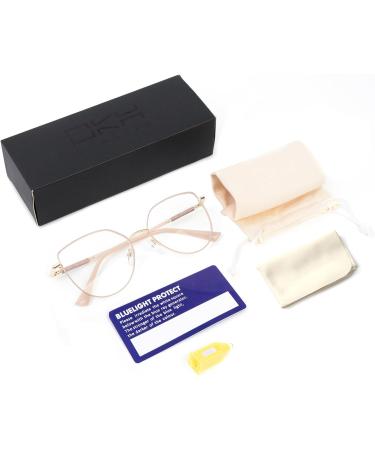Shop Okh Blue Light Filter Cat Eye Glasses for Women - Anti-Glare Metal Frames with Bling Decoration - Perfect for Gaming & Reading in Gold/Kahki - Buy Online on GoSupps.com