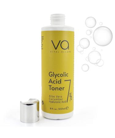 Vital Allure Glycolic Acid Toner for Face - Anti Aging, Pore Minimizer, Exfoliating Toner - with Aloe Vera Gel, Cucumber, Hyaluronic Acid - AHA Toner - Alcohol Free Toner - for All Skin Types