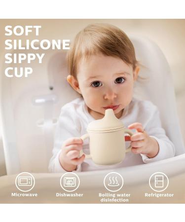 Potchen Silicone Sippy Cup Set for Baby 6 Months+ | Spill-Proof Training Cup with Straw, Handles, and Spout Lid | Easy-Grip 5oz Cute Style in Green and Khaki - Buy Online on GoSupps.com