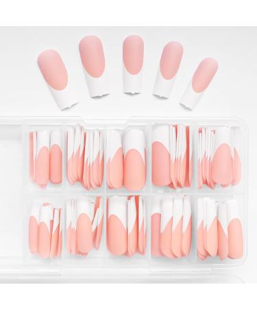 120 Pcs Long French Tip Press On Nails - Square White Tip Full Cover Matte Fake Nails for Women & Girls - Acrylic Glue On Artificial Fingernails - Buy Online on GoSupps.com