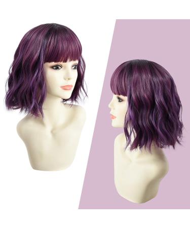 Parxitn Short Bob Wig - Natural Ombre Purple Synthetic Hair for Daily Party Halloween Cosplay - Curly Colorful Wigs for Women - Buy Online on GoSupps.com