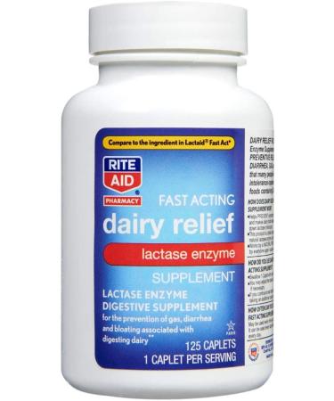 Rite Aid Fast Acting Dairy Relief Lactase Enzyme - 125 Caplets | Lactose Intolerance Supplement - Buy Online on GoSupps.com