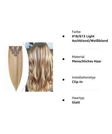 Clip In Extensions Real Hair Light Ashblond/Wei blond #18/613 - 8 Tressen 18 Clips - 80g 45cm Remy Hair Extensions for Instant Volume - Buy Online on GoSupps.com